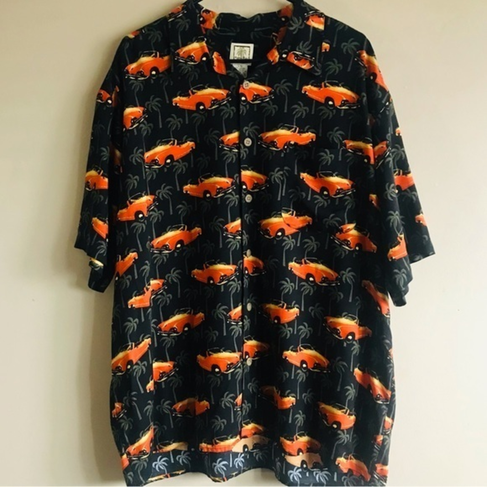 Morro Bay Antique Car Tropical Vacation Casual Button Down Shirt‎ Size Large